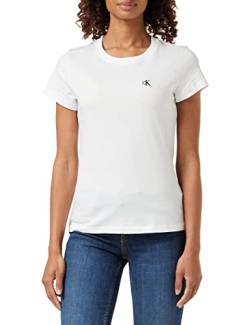 Calvin Klein Jeans Damen T-Shirt Kurzarm Ck Embroidery Rundhalsausschnitt, Weiß (Bright White), L von Calvin Klein Jeans