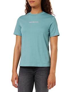 Calvin Klein Jeans Damen T-Shirt Kurzarm Institutional Straight Rundhalsausschnitt, Blau (Arctic / Neon Pink), XS von Calvin Klein Jeans