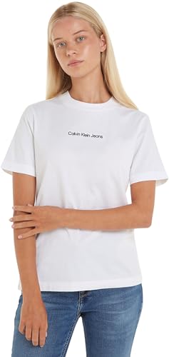 Calvin Klein Jeans Damen T-Shirt Kurzarm Institutional Straight Rundhalsausschnitt, Weiß (Bright White), XXS von Calvin Klein Jeans