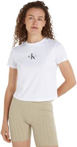Calvin Klein Jeans Damen T-Shirt Kurzarm Monologo Baby Tee Rundhalsausschnitt, Weiß (Bright White), XS von Calvin Klein Jeans