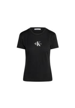 Calvin Klein Jeans Damen T-Shirt Kurzarm Monologo Slim Tee Rundhalsausschnitt, Schwarz (Ck Black), XL von Calvin Klein Jeans