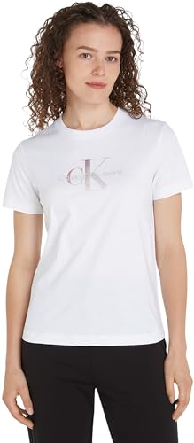 Calvin Klein Jeans Damen T-Shirts Kurzarm Diffused Regular Rundhalsausschnitt, Weiß (Bright White), XS von Calvin Klein Jeans