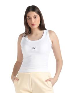Calvin Klein Jeans Damen Tank Top Woven Label Rib Rundhalsausschnitt, Weiß (Bright White), S von Calvin Klein Jeans