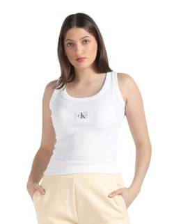 Calvin Klein Jeans Damen Tank Top Woven Label Rib Rundhalsausschnitt, Weiß (Bright White), XL von Calvin Klein Jeans