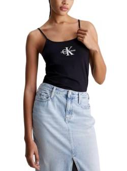 Calvin Klein Jeans Damen Tank Tops Monologo Strappy Tank Top Slim Fit, Schwarz (Ck Black), L von Calvin Klein Jeans