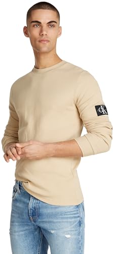 Calvin Klein Jeans Herren Badge Waffle LS Tee J30J323485 Langarm Strickoberteile, Khaki (Pale Khaki), L von Calvin Klein Jeans