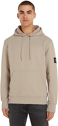 Calvin Klein Jeans Herren Hoodie Badge mit Kapuze, Beige (Plaza Taupe), S von Calvin Klein Jeans