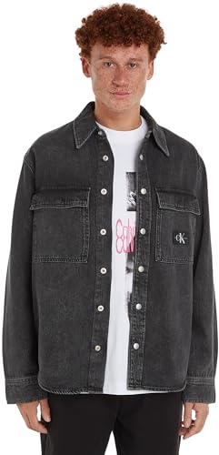 Calvin Klein Jeans Herren Jeanshemd Relaxed Linear Denim Shirt Langarm, Schwarz (Denim Black), L von Calvin Klein Jeans