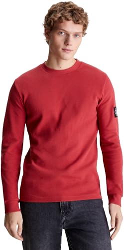 Calvin Klein Jeans Herren Langarmshirt Badge Waffle LS Tee Basic, Rot (Garnet), XL von Calvin Klein Jeans