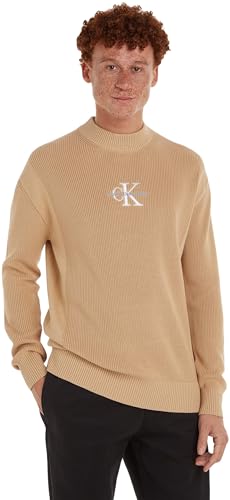 Calvin Klein Jeans Herren Pullover Monologo Sweater Strickpullover, Beige (Warm Sand), XS von Calvin Klein Jeans