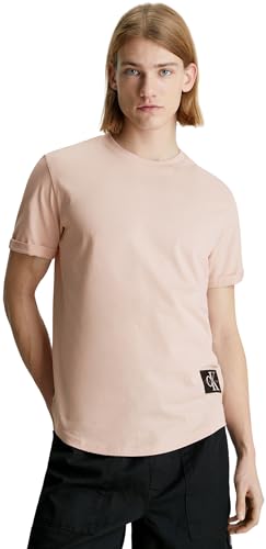 Calvin Klein Jeans Herren T-Shirt Kurzarm Badge Turn Up Sleeve Rundhalsausschnitt, Rosa (Sepia Rose), L von Calvin Klein Jeans