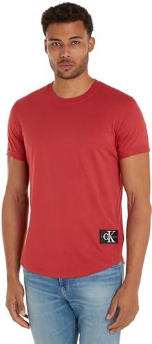 Calvin Klein Jeans Herren T-Shirt Kurzarm Badge Turn Up Sleeve Rundhalsausschnitt, Rot (Garnet), S von Calvin Klein Jeans
