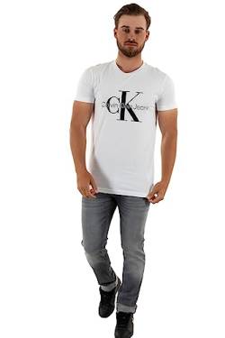 Calvin Klein Jeans Herren T-Shirt Kurzarm Core Monologo Slim Fit , Weiß (Bright White), L von Calvin Klein Jeans