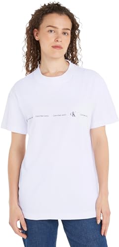 Calvin Klein Jeans Herren T-Shirt Kurzarm Logo Repeat Tee Rundhalsausschnitt, Weiß (Bright White), L von Calvin Klein Jeans