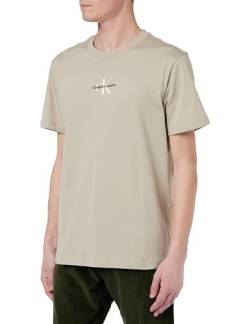 Calvin Klein Jeans Herren T-Shirt Kurzarm Monologo Regular Tee Rundhalsausschnitt, Beige (Plaza Taupe), S von Calvin Klein Jeans