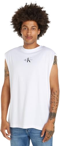 Calvin Klein Jeans Herren T-Shirt Monologo Sleeveless Tee Ärmellos, Weiß (Bright White), XL von Calvin Klein Jeans