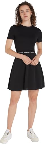 Calvin Klein Jeans Women's LOGO ELASTIC SHORT SLEEVE DRESS Fit & Flare Dresses, Ck Black, L von Calvin Klein Jeans