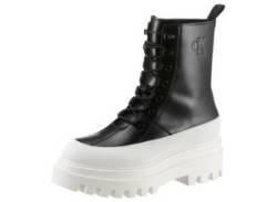 Schnürstiefelette CALVIN KLEIN JEANS "FLATFORM LACE UP BOOT LTH" Gr. 38, schwarz-weiß (schwarz, weiß) Damen Schuhe Schnürstiefeletten von Calvin Klein Jeans