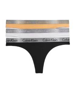 Calvin Klein Damen 3er Pack Strings Baumwolle mit Stretch, Mehrfarbig (Black/White/Orange), L von Calvin Klein