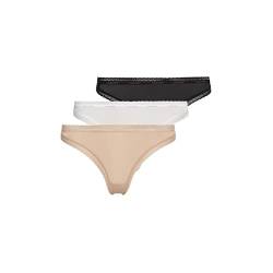 Calvin Klein Damen 3er Pack Strings mit Stretch, Mehrfarbig (Black/White/Honey Almond), L von Calvin Klein