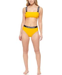 Calvin Klein Damen BH-Top mit herausnehmbaren weichen Körbchen, hohe Taille, Logo, elastisch, 2-teiliges Set Bikini-Unterteile, Mango, S von Calvin Klein