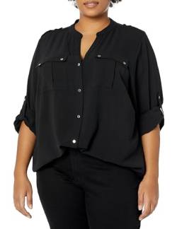 Calvin Klein Damen Bügelfreies Tunika Rollärmeln (Normale und Übergrößen) Hemd, Schwarz, 2X von Calvin Klein