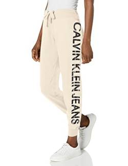 Calvin Klein Damen Cozy Fleece Jogger mit Logo Trainingshose, Birke, X-Klein von Calvin Klein