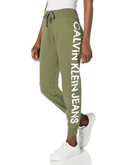 Calvin Klein Damen Cozy Fleece Jogger mit Logo Trainingshose, Bonsai, X-Klein von Calvin Klein