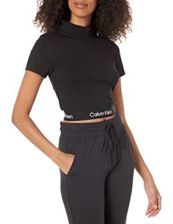 Calvin Klein Damen Crop-Top mit Stehkragen, kurzärmelig Hemd, Schwarz, Klein von Calvin Klein