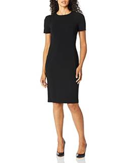 Calvin Klein Damen Etuikleid mit kurzen Ärmeln und gesäumten Nähten Kleid, schwarz, 36 von Calvin Klein