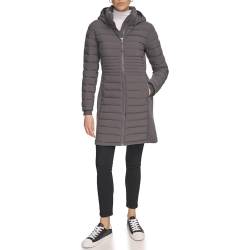 Calvin Klein Damen Lange, leichte Pufferjacke Daunenmantel, geschmiedetes Eisen, L von Calvin Klein