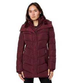 Calvin Klein Damen Lange Pufferjacke mit Latzvorderseite, Ochsenblut (Oxblood), L von Calvin Klein