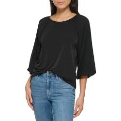 Calvin Klein Damen Lose taillierte mattem Jersey mit Laternenärmeln Bluse, Schwarz, X-Groß von Calvin Klein