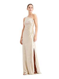 Calvin Klein Damen One-Shoulder seitlichen Rüschen und Perlendetail – formelle Damenkleider für besondere Anlässe Kleid, Buff/Silver 2, 46 von Calvin Klein