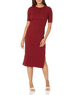 Calvin Klein Damen Petite Midi-Länge Geripptes Knopfverschluss Kleid, Rot/Ausflug, einfarbig (Getaway Solids), Klein von Calvin Klein