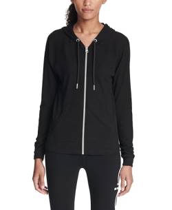 Calvin Klein Damen Ruched Long Sleeve Zip Front Hoodie Jacke, schwarz, Groß von Calvin Klein