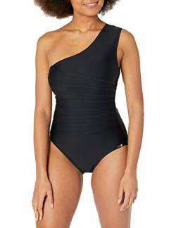 Calvin Klein Damen Standard-Schultergurt, Starburst-Falten, abnehmbare weiche Körbchen, einteilig Badeanzug, Schwarz, 42 von Calvin Klein