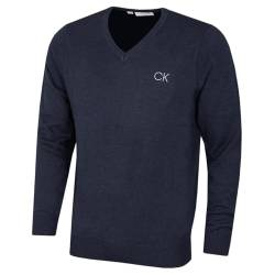 Calvin Klein Golf Herren V-Ausschnitt-Tour Sweater - Marine Marl - L von Calvin Klein