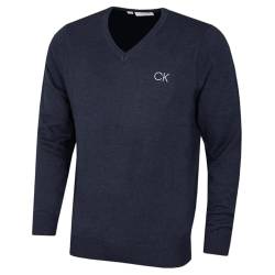 Calvin Klein Golf Herren V-Ausschnitt-Tour Sweater - Marine Marl - XL von Calvin Klein