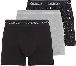 Calvin Klein Herren 3er Pack Boxershorts Trunks Baumwolle mit Stretch, Mehrfarbig (Black/Grey Heather/Subdued Logo), M von Calvin Klein