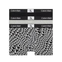 Calvin Klein Herren 3er Pack Boxershorts Trunks Baumwolle mit Stretch, Mehrfarbig (Blk, Grey Hthr, Warped Logo Prt_Blk), S von Calvin Klein