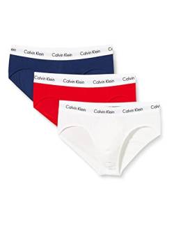 Calvin Klein Herren 3er Pack Hip Briefs Unterhosen Baumwolle mit Stretch, Mehrfarbig (White/Red Ginger/Pyro Blue), L von Calvin Klein
