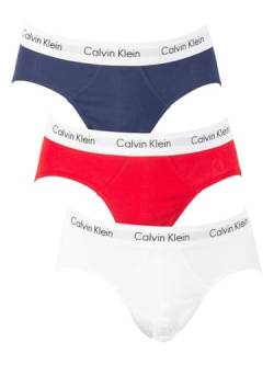 Calvin Klein Herren 3er Pack Hip Briefs Unterhosen Baumwolle mit Stretch, Mehrfarbig (White/Red Ginger/Pyro Blue), M von Calvin Klein