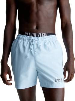 Calvin Klein Herren Badehose Medium Double Mittellang, Blau (Powder Aqua), XL von Calvin Klein