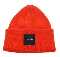 Calvin Klein Herren FINE Cotton Rib Beanie K50K509682 Gestrickte Mütze, Orange (Coral Orange), OS von Calvin Klein