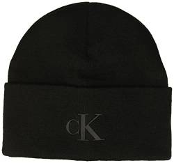 Calvin Klein Herren Mütze mit Manschette Winter-Hut, Schwarzes großes Logo, Einheitsgröße von Calvin Klein