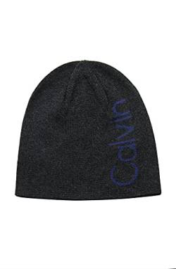 Calvin Klein Herren Reversible Beanie-Mütze, Heather Grey and Blue Logo, Einheitsgröße von Calvin Klein