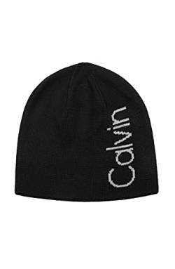 Calvin Klein Herren Reversible Beanie-Mütze, Schwarzes und graues Logo, Einheitsgröße von Calvin Klein