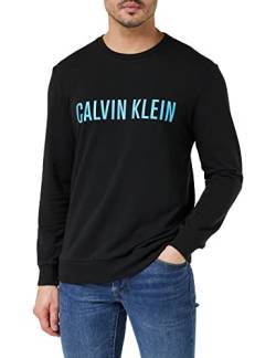 Calvin Klein Herren Sweatshirt ohne Kapuze, Schwarz (Black W/Signature Blue), S von Calvin Klein