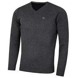 Calvin Klein Herren V-Ausschnitt Soft Cotton Pullover - Charcoal Marl - XXXXL von Calvin Klein